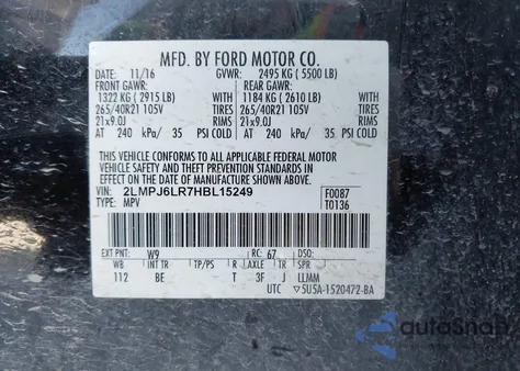 2017 Lincoln Mkx Reserve from USA, damaged, VIN 2LMPJ6LR7HBL15249